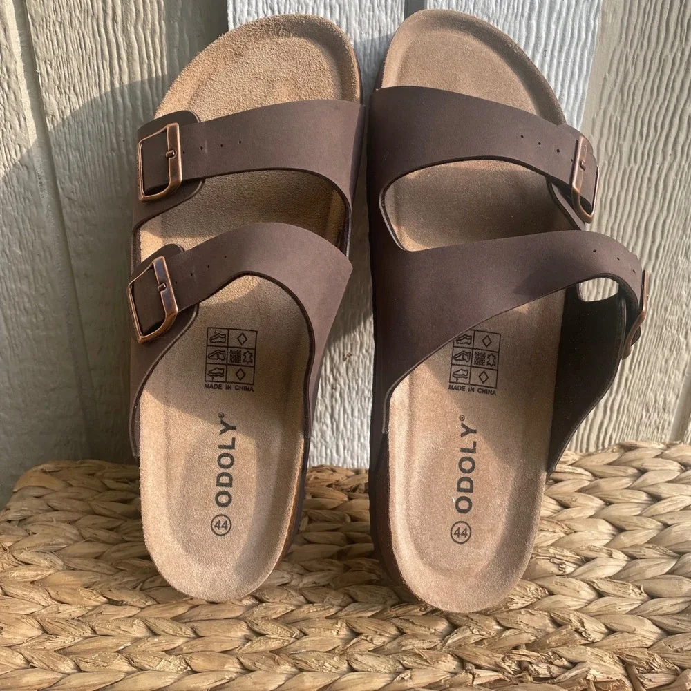 Sandals Unisex EU 44Brown Double Buckle COrk Footbed Comfort Slide Arch Supprt